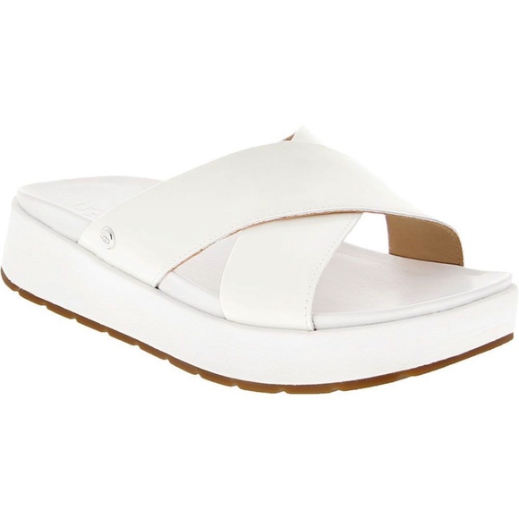 UGG Emily Slide Cross Strap Sandals White Patent Leather Platform Slip On 7.5 - Picture 3 of 12